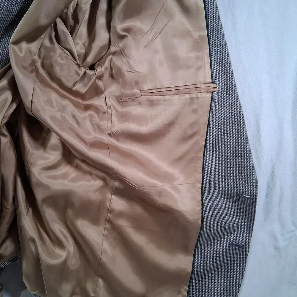 Haggar Brown Basketweave Tweed Wool Sport Coat Blazer Jacket Academia VTG